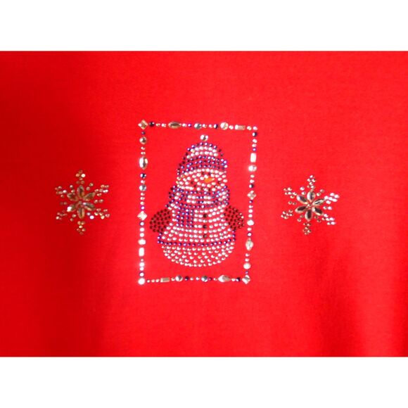 Morning Star Sunburst Large Granny Sweatshirt Rhinestone Red Snowman Vintage - Picture 2 of 6